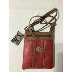 Crossbody Purse Chateau International Faux Leather Maroon Brown Trim Pockets New